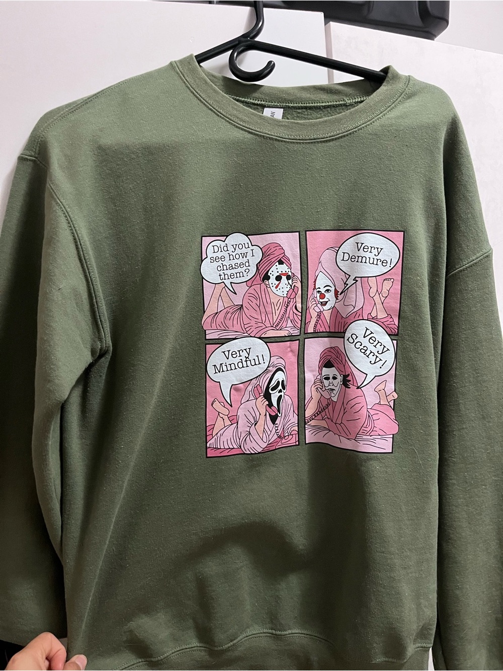 Olive Green Halloween Very Demure Very Scary Crewneck Sweatshirt
